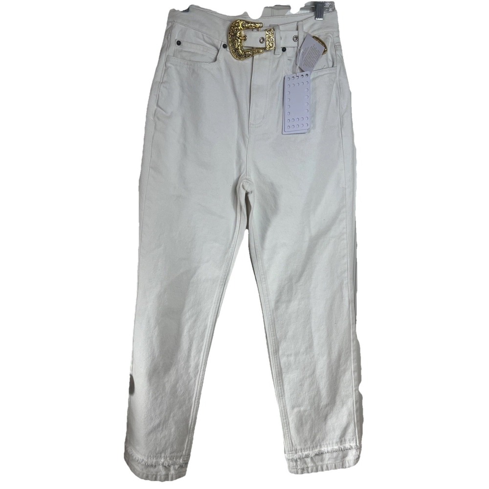 NWT $159 Le' AL.X‎ Women's Size 27 White Western Belt Straight Leg Denim Jeans